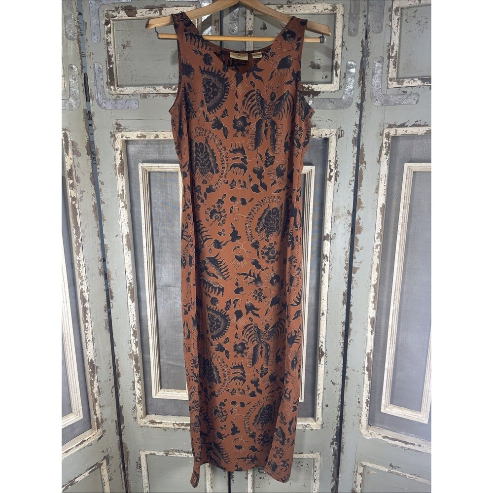 Limited America Vintage Midi Maxi Dress Floral Orange Gray Tan Size 4